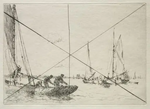 Oyster Dredging, West Mersea, by Arthur John Trevor Briscoe
