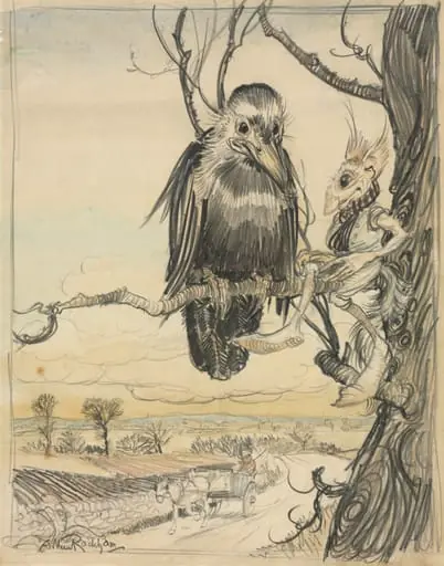 A Squirrel and a Crow, by Arthur Rackham