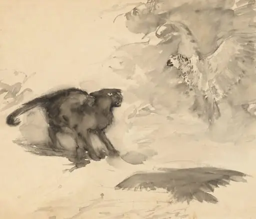 The Parrot and the Cat (Sketch for "Good-Night" by Eleanor Gates), by Arthur Rackham