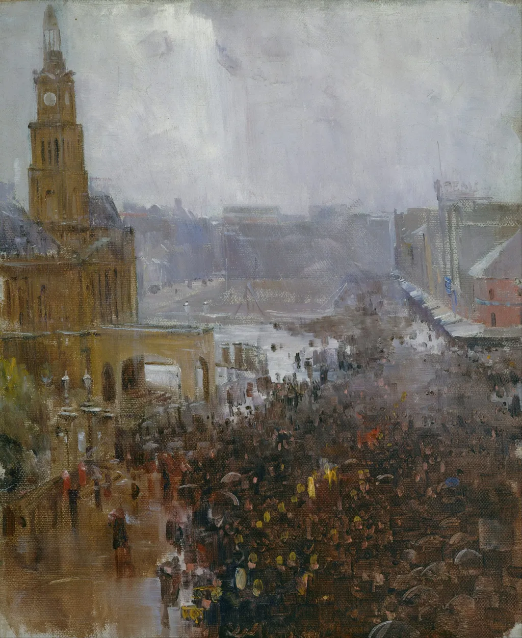 Fireman's funeral, George Street, by Arthur Streeton, oil, 1898