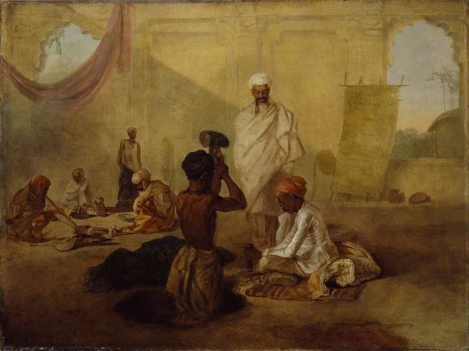 Stamping Coinage in the Mint, Calcutta, by Arthur William Devis, oil, 1796