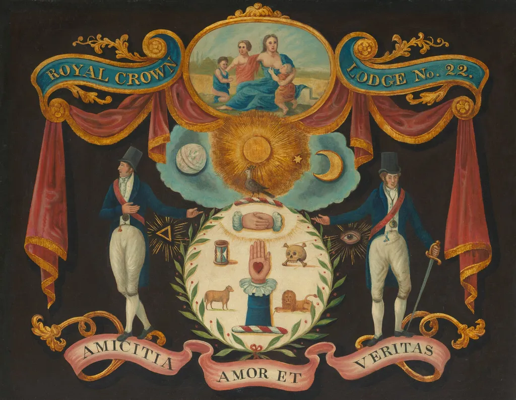 Emblems for Royal Crown Lodge No. 22, by Artist unknown, oil, 1812