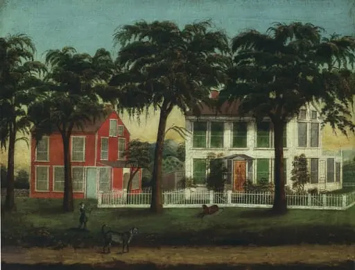 Houses on the Fox River, Illinois, by Artist unknown