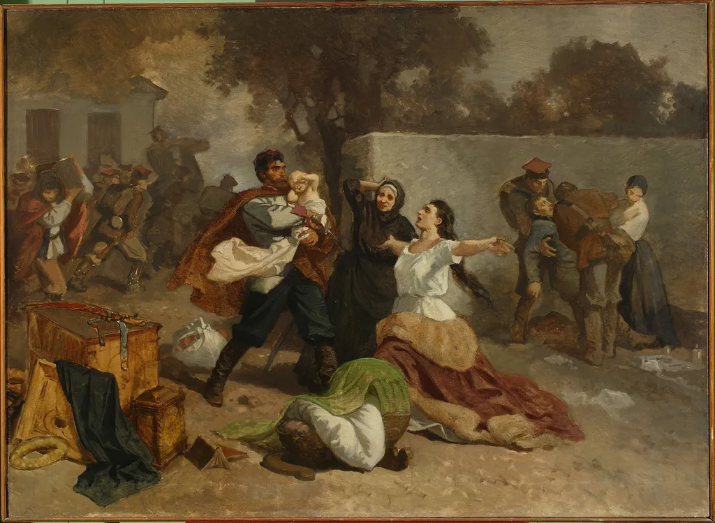 Fire of a manor house near Miechów, by Artur Grottger, oil, 1864