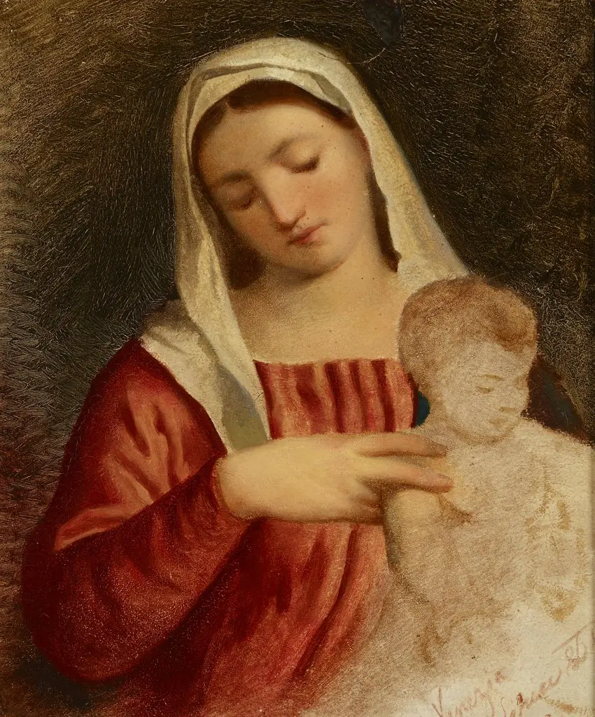 Madonna with Child – Copy of the fragment of the painting "Madonna with Child and Saints" by Bonifacio Veronese, by Artur Grottger