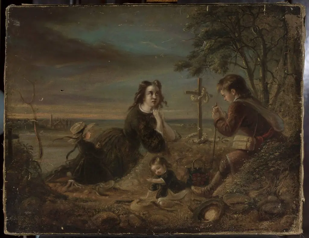 Prayer at the grave, by Artur Grottger