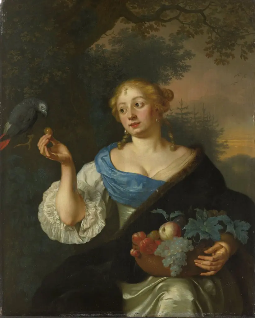 A young woman with a parrot, by Ary de Vois