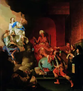 Allegory of enthroned injustice, by Ary de Vois, 1650