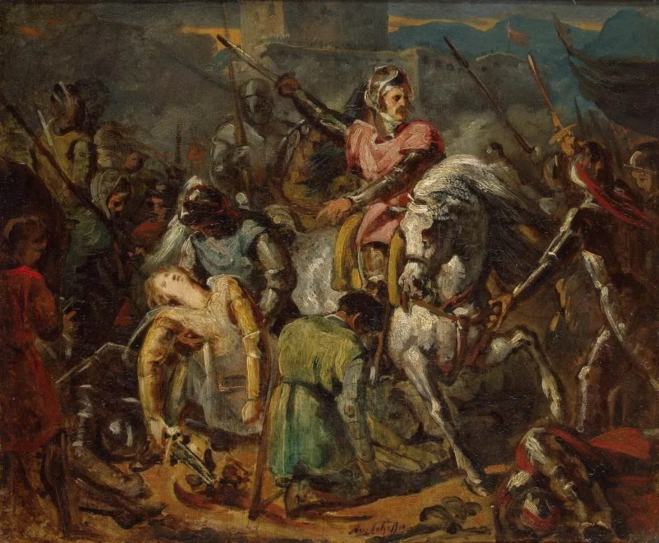 Death of Gaston de Foix in the Battle of Ravenna on 11 April 1512, by Ary Scheffer, oil, 1824