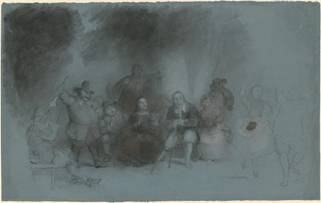 Study for "Dance on the Battery in Presence of Peter Stuyvesant", by Asher Brown Durand, charcoal, 1838