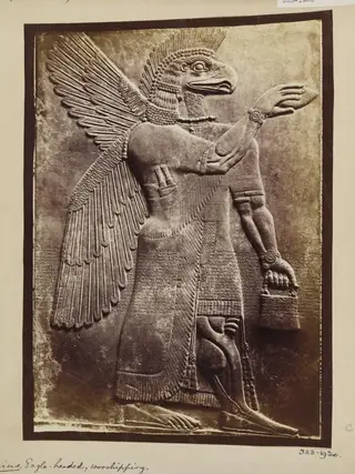 Assyrian sculpture of an eagle-headed genius, worshipping, Paris, Louvre