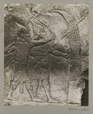 Assyrian slab of archers and spearmen, from the Palace of Shur-Bari-Pal (BC. 668-626), at Nineveh. ca. 660 B.C.