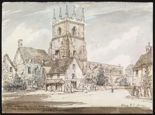 The Church of S.S.Peter and Paul, from the Market, Deddington, by Atkins