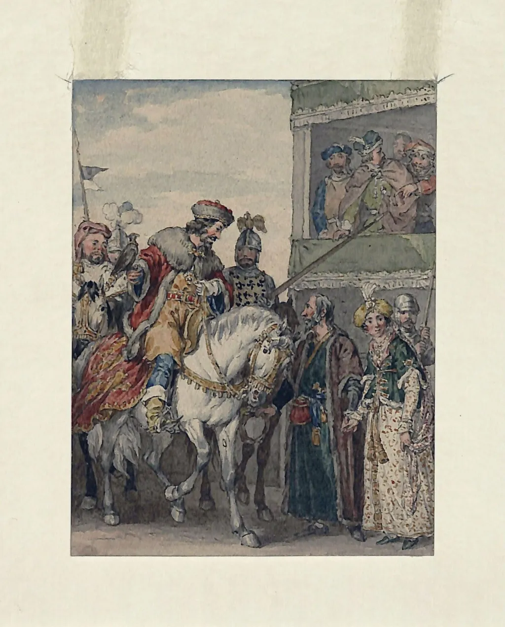 Prince John and Isaac the Jew at the Passage of Arms at Ashby, in the county of Leicester., by Atkinson, watercolor