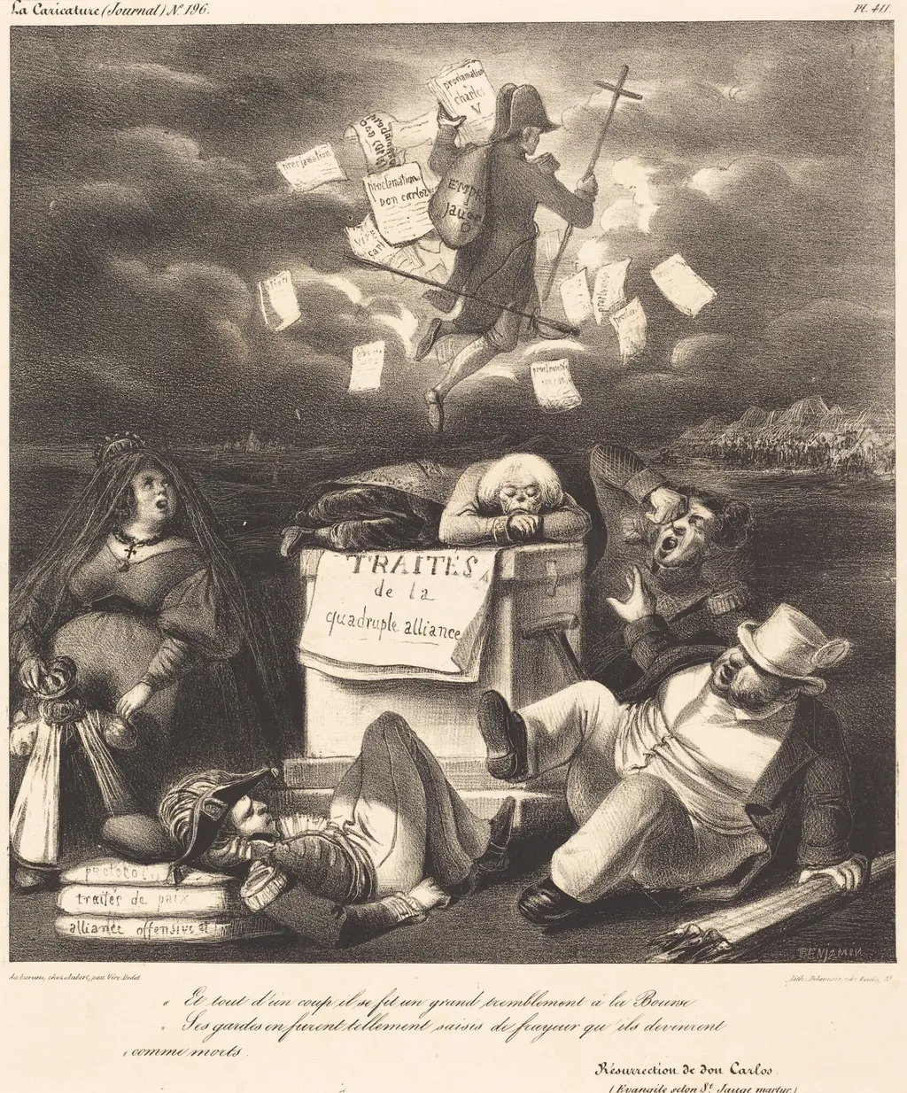 Résurrection de don Carlo..., by Aubert, ink, 1834