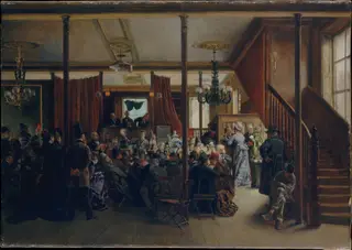 Auction Sale in Clinton Hall, New York, 1876, by Ignacio León y Escosura