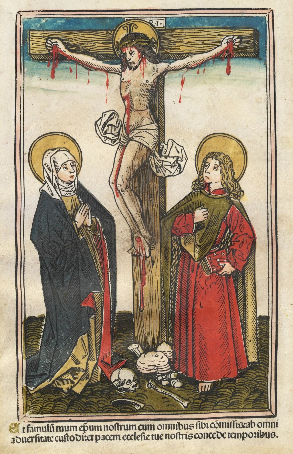 Christ on the Cross with the Virgin and Saint John, by Augsburg 15th Century, gouache, 1493