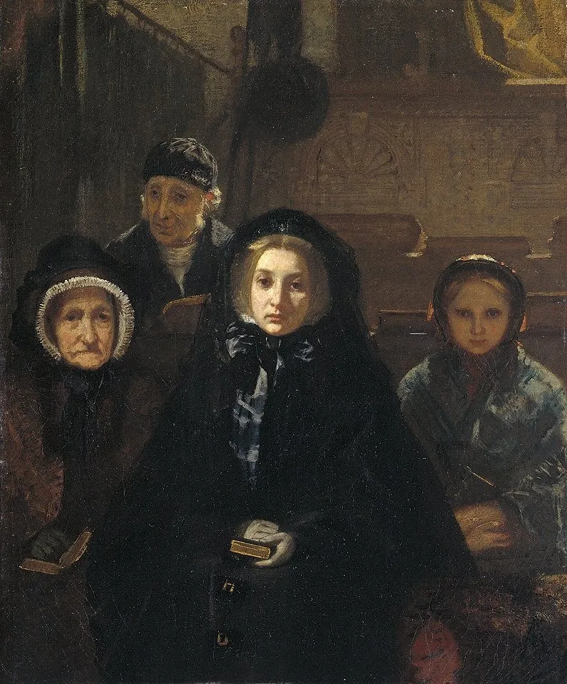 Early to Church, by August Allebé, oil, 1861