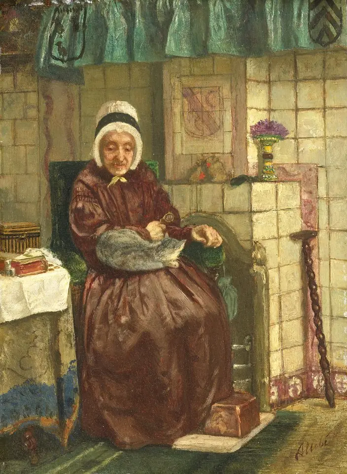 Old Woman by the Fireplace, by August Allebé