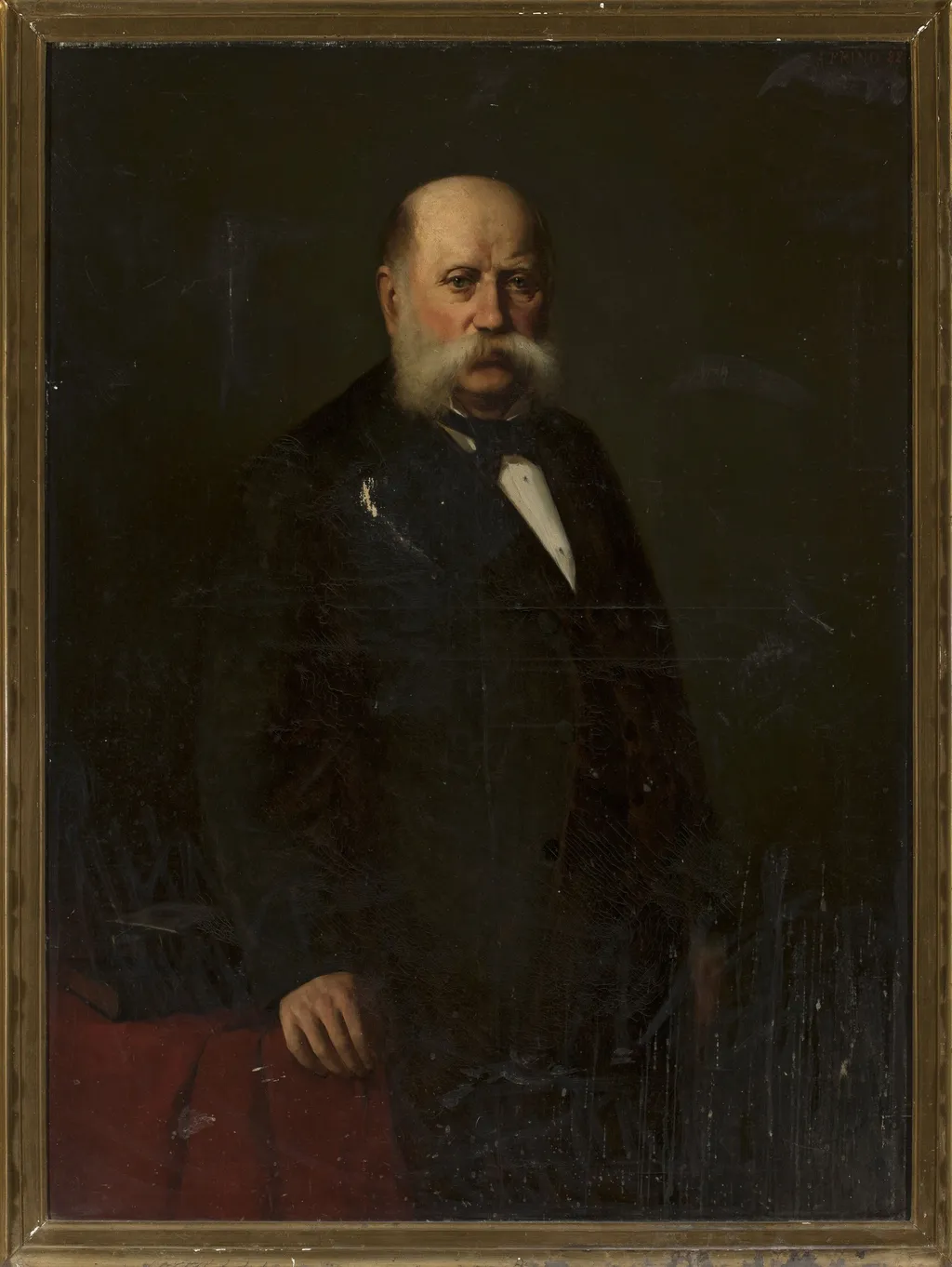 Portrait of a man with grey side-whiskers, by August Frind, oil, 1892