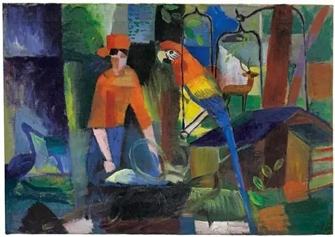 Frau mit Papagei in einer Landschaft, by August Macke