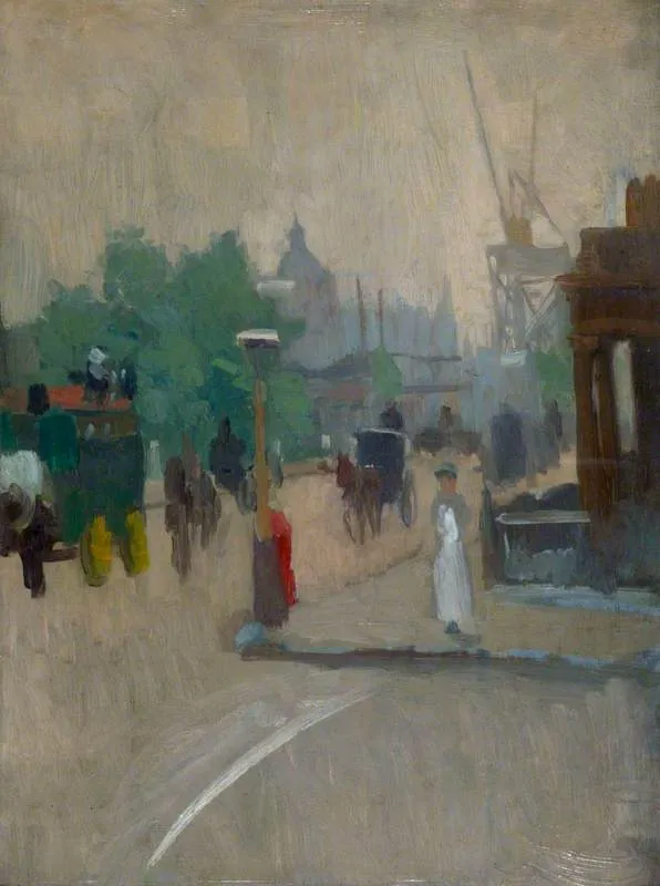 Cromwell Road: The New Building of the Victoria and Albert Museum under Construction, by August Neven du Mont, oil, 1906
