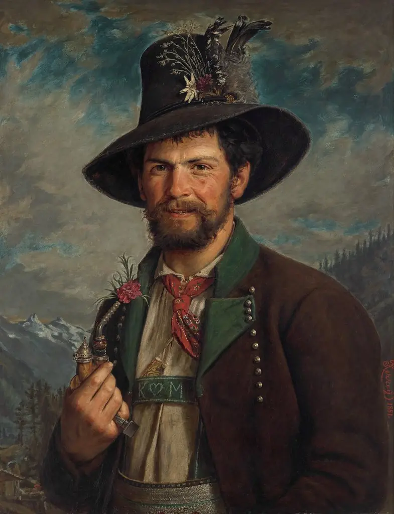 Tyrolean Farmer in Traditional Stubai Folk Costume, by August Pezzey the Elder