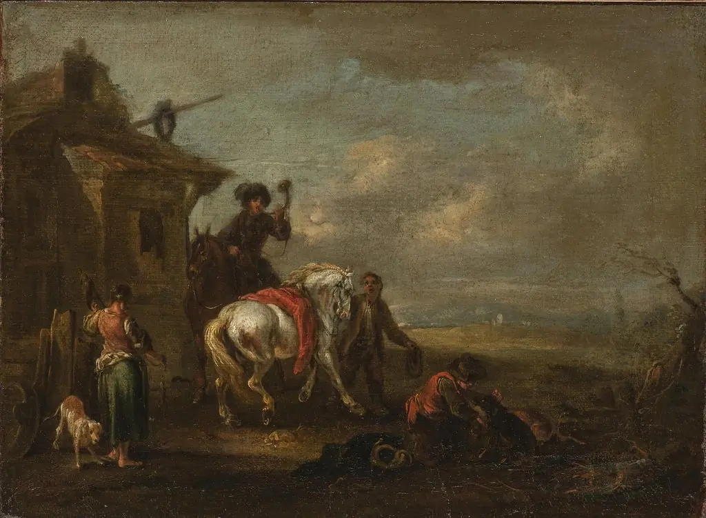 Hunters by a Tavern, by August Querfurt