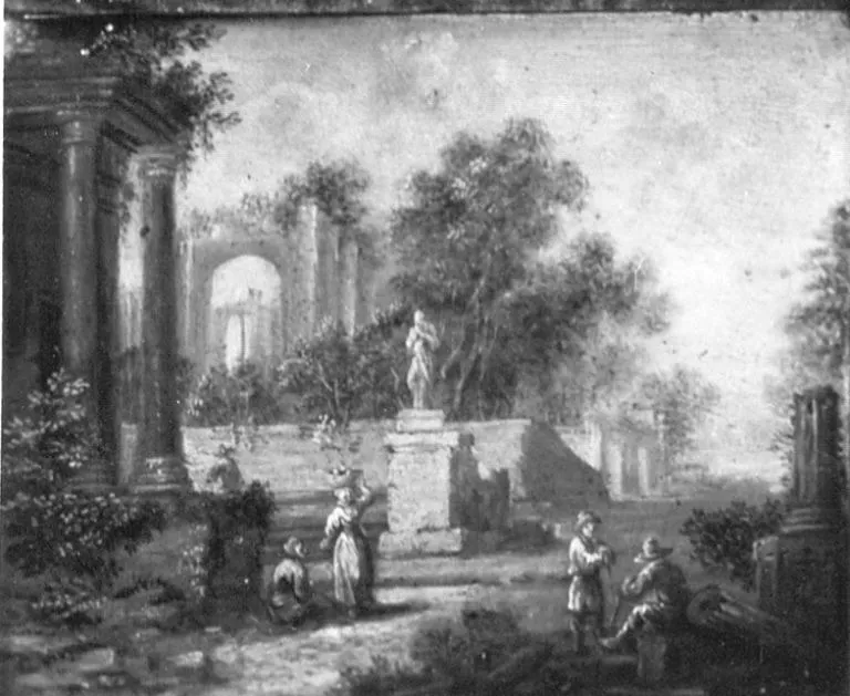 Landschaft mit Ruinen, by August Querfurt, unspecified, 1728