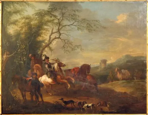 Plecarea la vânătoare; pandant: Întoarcerea de la vânătoare, by August Querfurt