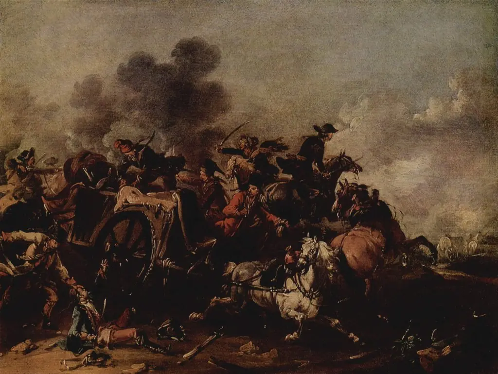 Reiterangriff auf einem Wagen, by August Querfurt