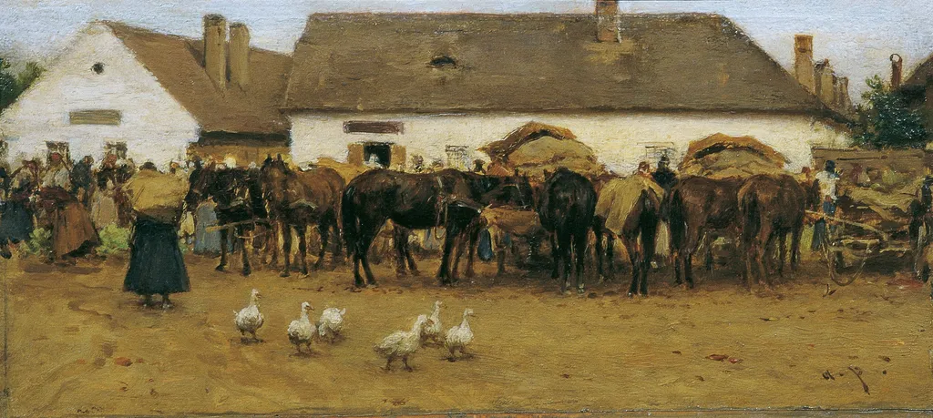Market in Szolnok, by August von Pettenkofen, oil, 1875