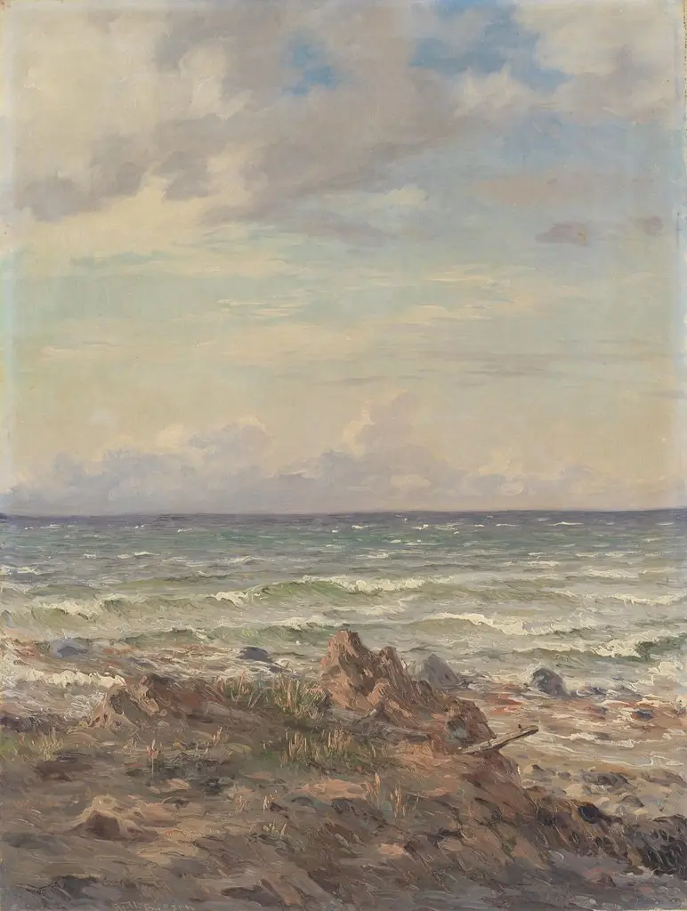 Kystparti med stenet strand, by August Wilhelm Boesen