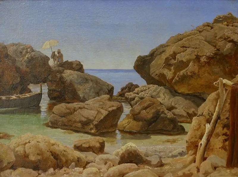 Rocky Coast at Capri with an Artist Painting, by August Wilhelm Boesen