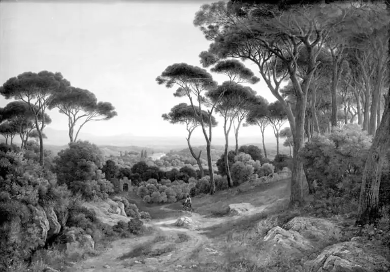 Udsigt fra Villa Barberini i Albano ved Campagnen til Monte Felice, by August Wilhelm Boesen