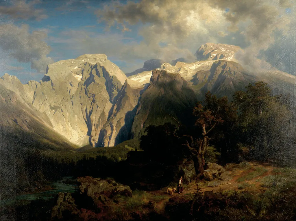 Limestone Mountain Landscape, by August Wilhelm Leu, oil, 1867