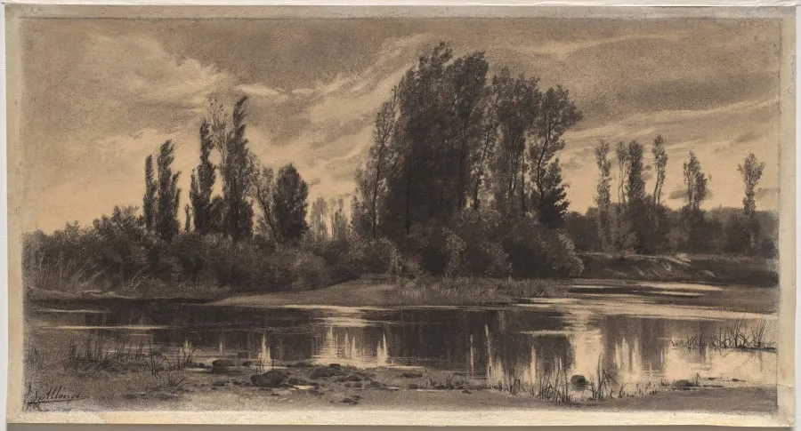 Gust of Wind on the Poplars, by Auguste Allongé, 1876