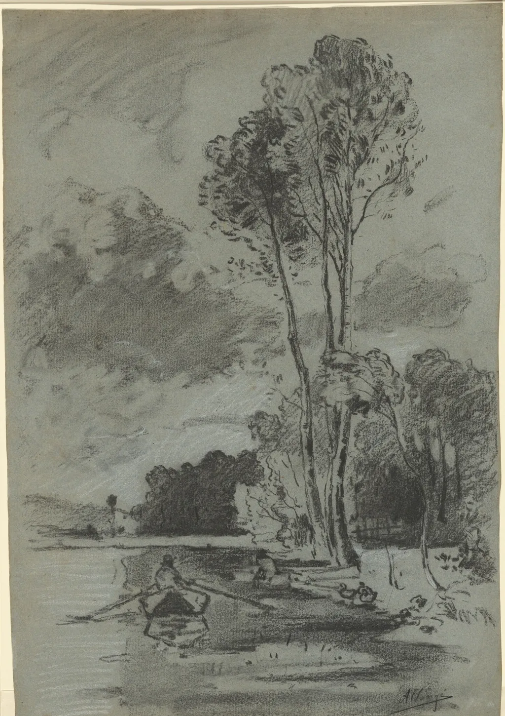 Landscape with Three Tall Trees, by Auguste Allongé, charcoal, 1860