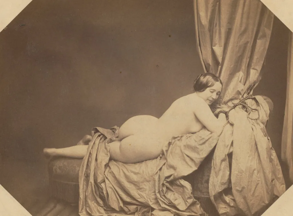 Academic Nude, Reclining on a Sofa, by Auguste Belloc, 1855