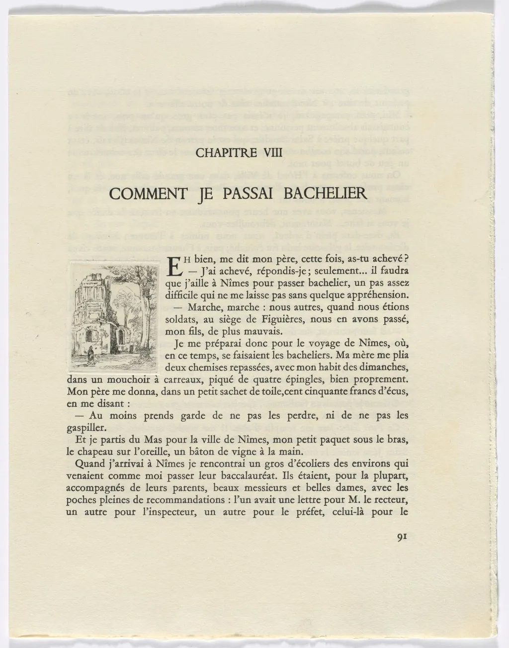 Frédéric Mistral: Mémoires et Recits by Frédéric Mistral: building and tree (page 91), by Auguste Brouet, 1937