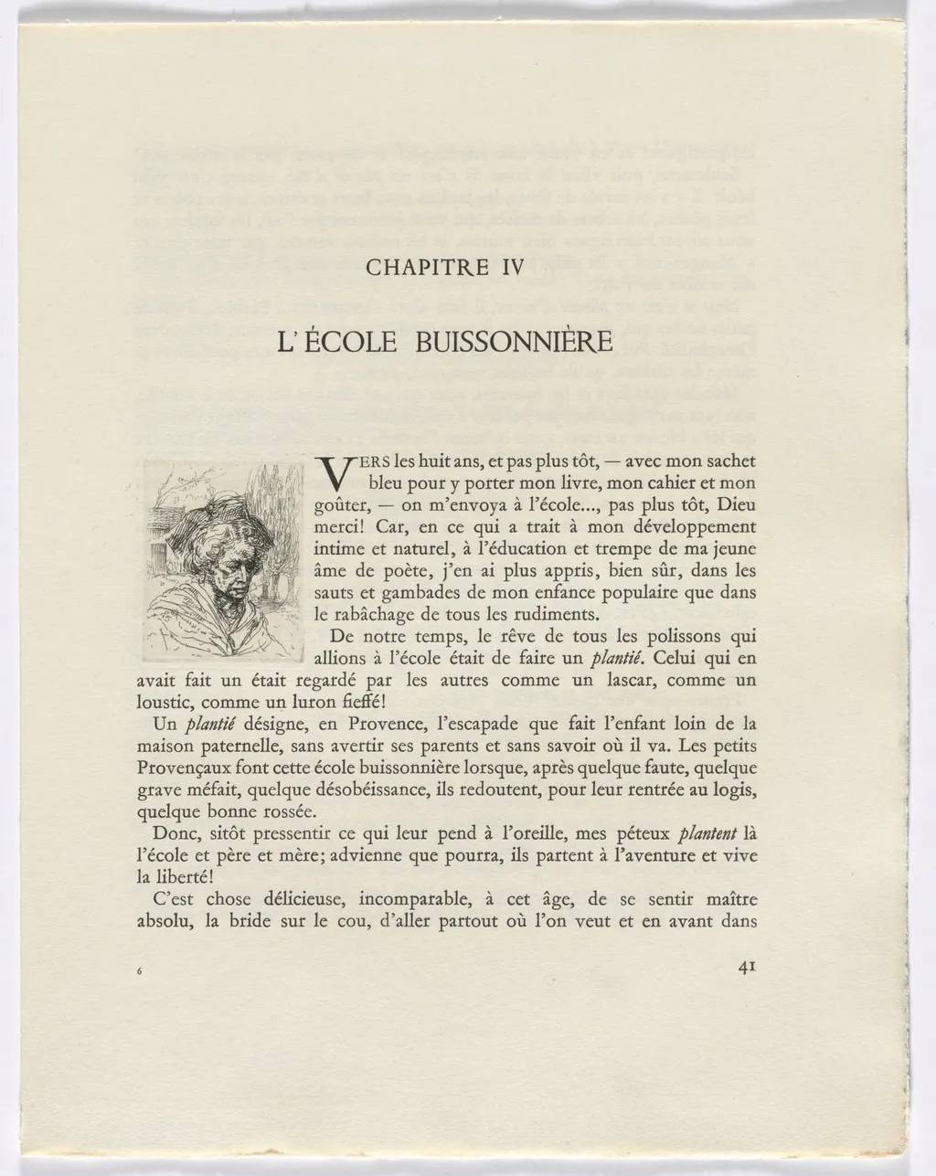 Frédéric Mistral: Mémoires et Recits by Frédéric Mistral: bust of a woman (page 41), by Auguste Brouet, 1937
