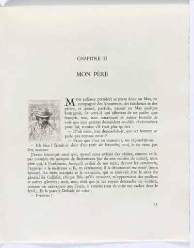 Frédéric Mistral: Mémoires et Recits by Frédéric Mistral: bust of man with hat (page 23), by Auguste Brouet