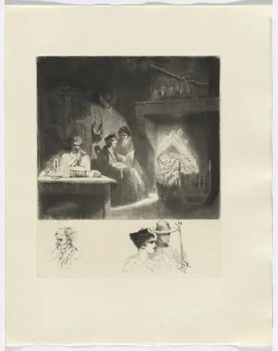 Frédéric Mistral: Mémoires et Recits by Frédéric Mistral: family scene/ bust of three figures (insert after p. 48), by Auguste Brouet