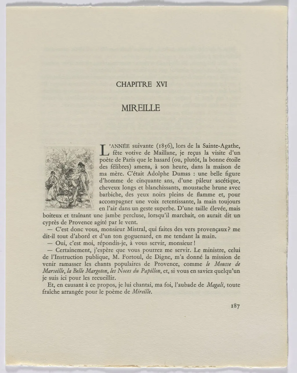 Frédéric Mistral: Mémoires et Recits by Frédéric Mistral: figures outside (page 187), by Auguste Brouet, 1937