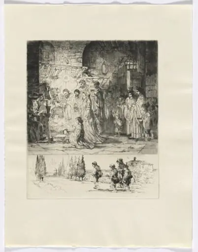 Frédéric Mistral: Mémoires et Recits by Frédéric Mistral: nativity/ figures walking on a road (insert after p. 32), by Auguste Brouet