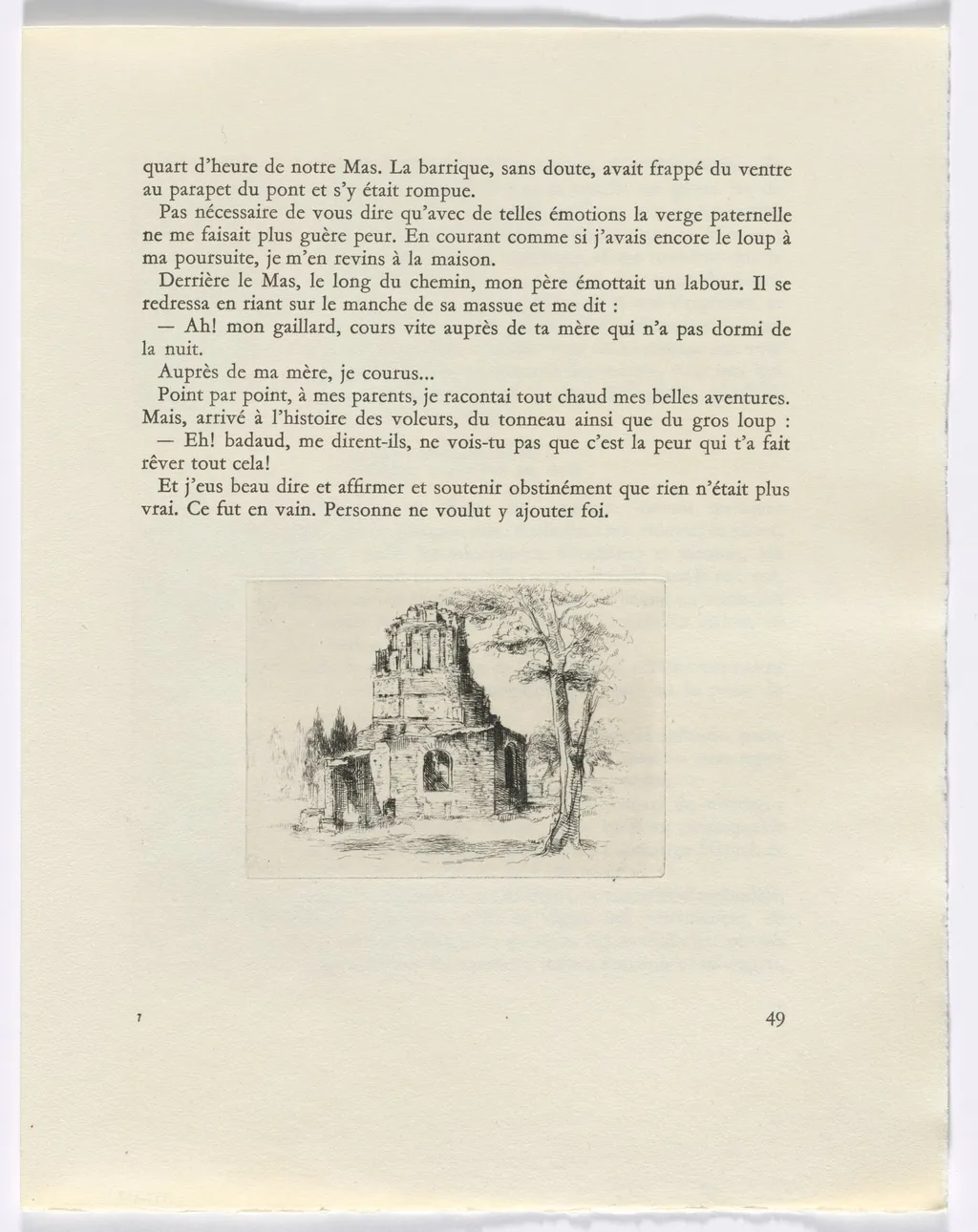 Frédéric Mistral: Mémoires et Recits by Frédéric Mistral: ruin (page 49), by Auguste Brouet, 1937