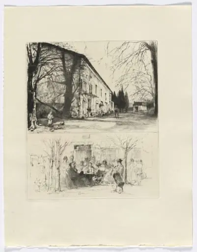 Frédéric Mistral: Mémoires et Recits by Frédéric Mistral: street scene/ people at outdoor table (insert after p. 24) DUPLICATE, by Auguste Brouet