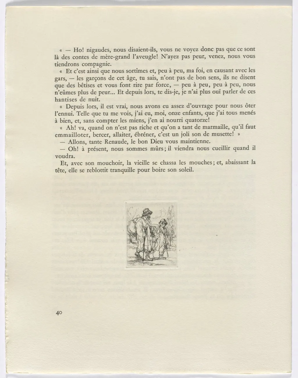 Frédéric Mistral: Mémoires et Recits by Frédéric Mistral: two figures walking (page 40), by Auguste Brouet, 1937