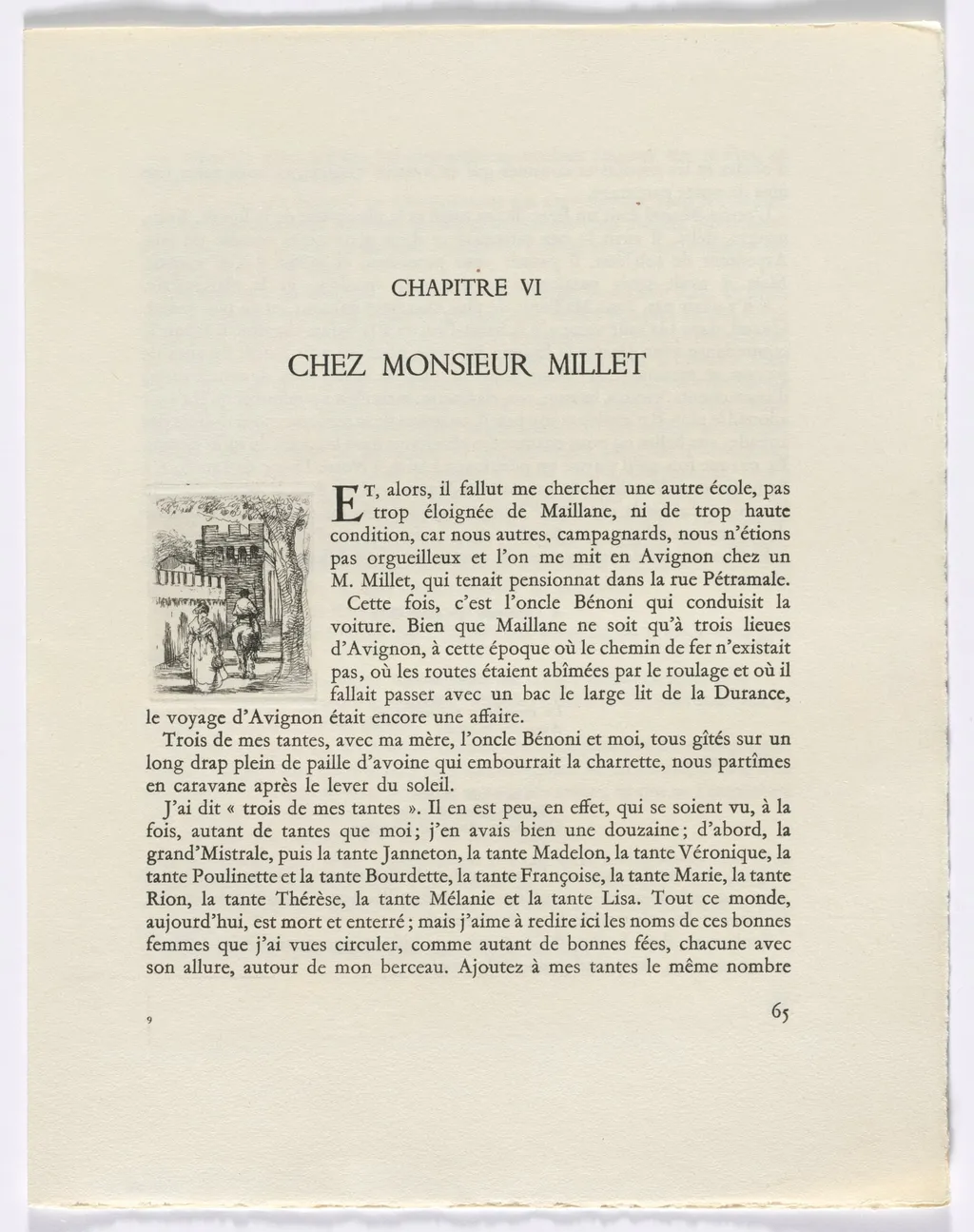 Frédéric Mistral: Mémoires et Recits by Frédéric Mistral: woman and man on horse (page 65), by Auguste Brouet, 1937