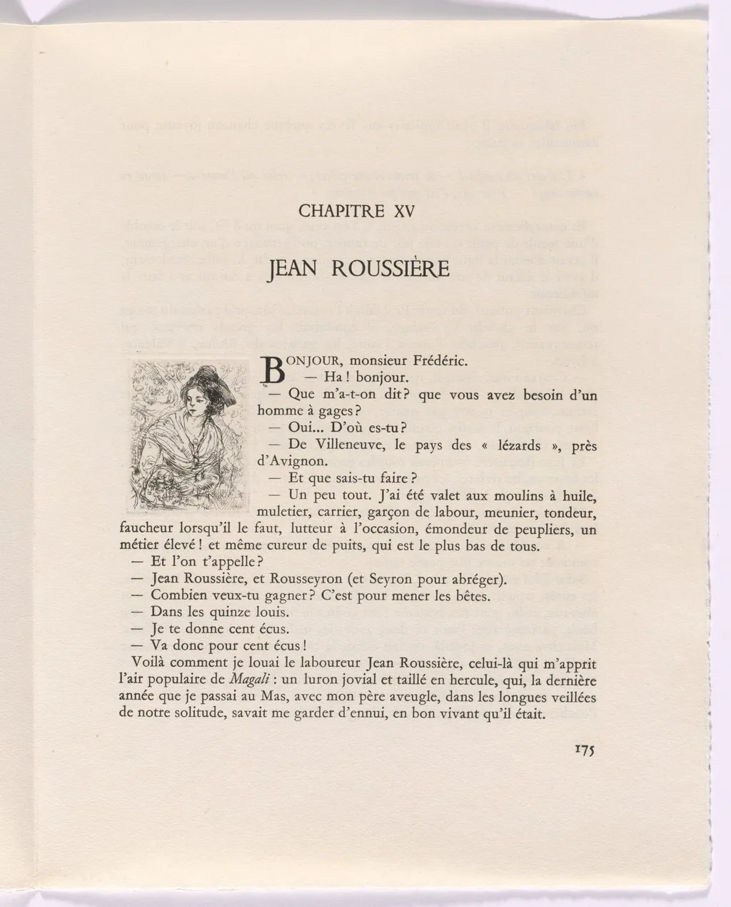 Frédéric Mistral: Mémoires et Recits by Frédéric Mistral: woman (page 175), by Auguste Brouet, 1937